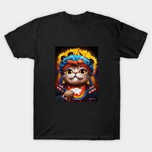 Cute Ukrainian cat patriot in the wreath of flowers T-Shirt